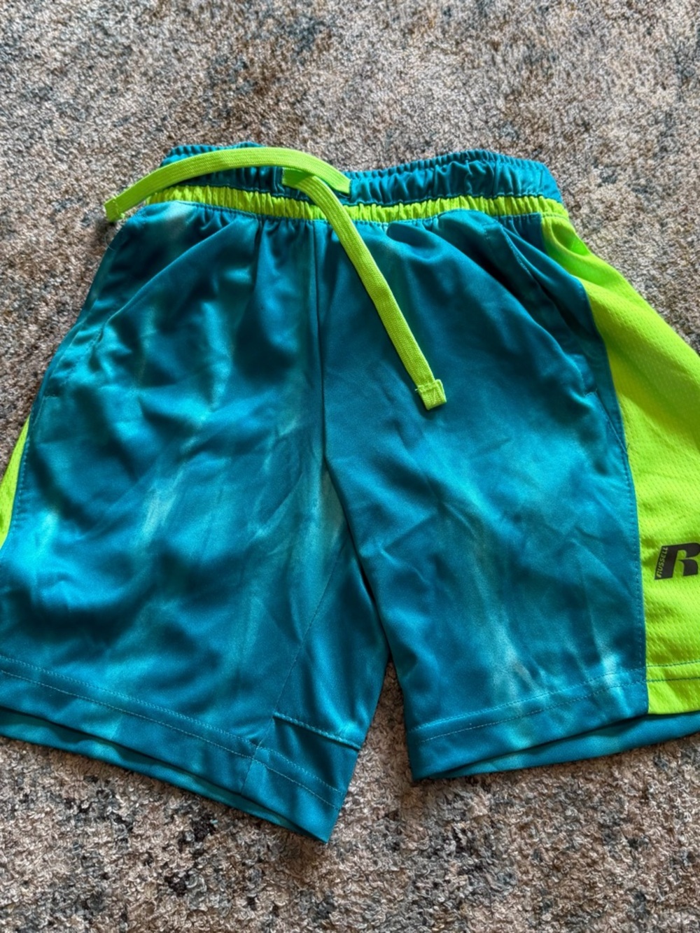 Russell Athletic Teal and Neon Green Kids Shorts